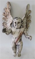 Antique Polychrome Wood Angel w/Glass Eyes 11.75"H