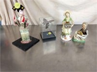 Butterfly display, figurines and Asian doll
