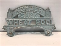 Sask Wheat Pool member sign. Metal. 9” x 5”