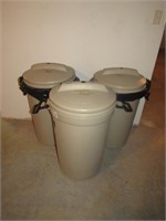 3- 32 Gal. Rubbermaid Roughneck Trash Cans Full