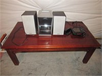 Coffee Table w/Panasonic CD Stereo & Alarm Clocks