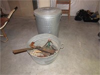 Galvanized Trash Can, Tub & Misc. Tools