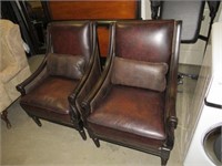 (2X) LEATHER PADDED TUFTED BK ARM CHAIRS W/PILLOW