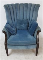 Vintage Blue Velvet Channel Back Armchair &pillows