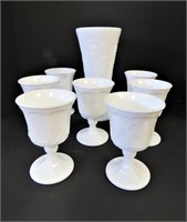 8 pc Milk glass decanter and glasses