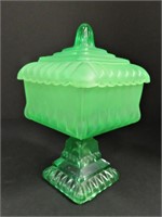 Green urn, likely Vaseline glass