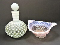 Hobnail decanter and bowl