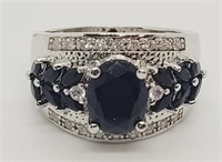 Created Black Sapphire Sterling Silver Ring