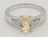 Citrine & Genuine Diamond Sterling Silver Ring
