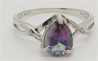 Mystic Gemstone & Diamond Sterling Silver Ring