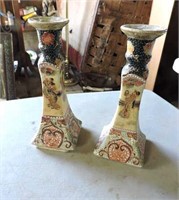 Pair Chinese Hand Decorated Candlesticks