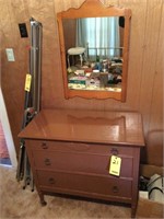 Vintage 3 Drawer Dovetail Dresser & Wall Mirror