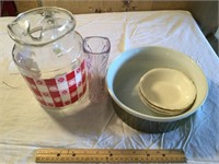 Various Kitchen Serve ware and Vintage Jar