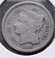 1865 3 CENT PIECE  F