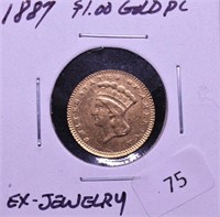 1887 TYPE 3 GOLD DOLLAR JEWELRY GRADE