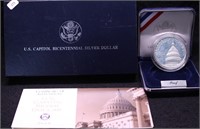 US CAPITOL PROOF SILVER DOLLAR W BOX PAPERS