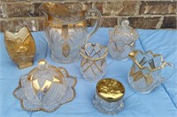 9 PIECE LOT OF GLASSWARE W/ GOLD ACCENT