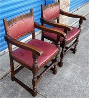 PAIR OF 1800's OAK & LEATHER CHAIRS