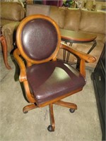 SOLID WOOD LEATHER SEAT/BACK ROLLING OFFICE CHAIR