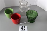 Etched Pitcher, 2 Planters, Bowl (U232)