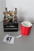 Dip Chiller & 5 Candle & Flower Silver Plate