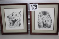 Set Framed Lion/Lioness & Cub (2 pieces), (15