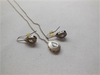 Sterling Silver Necklace & Earrings 19"L