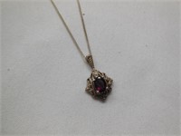 Sterling Silver Necklace w/Purple Stone 18"L