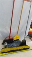 Mop, 2 Brooms & Push Broom (No Handle)