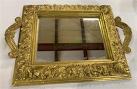 Gold frame table top tray with two side handles -