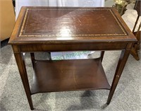 Leather top side table - gold embossed edge in the