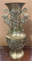 Large antique brass vase - applied floral two