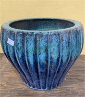 Small blue and turquoise glazed flower pot