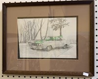 Original pencil drawing of a 1964 Buick Riviera