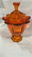 Viking persimmon orange glass covered candy dish