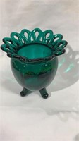 Imperial glass green lace 4 leg vase - measures 5