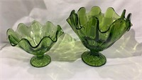 2 LE Smith forest green glass bowls - both with a