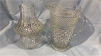 Pressed glass water pitcher with a two-part