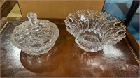 2 molded glass pieces - one clear glass covered