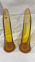 Pair amber glass taper candle holders by the