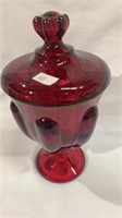 Cherry red glass covered candy dish. Measures 8