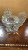 Pressed glass turkey covered candy dish. Measures