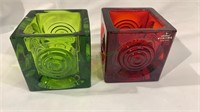 2 cube Viking Glass candleholders with the