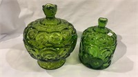 Forest green covered candy dishes by LE Smith -