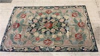 Vintage large floral hooked rug - flowers and