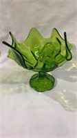 Green glass handkerchief pedestal compote bowl