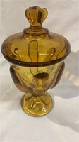 Honey amber glass covered compote by the Viking