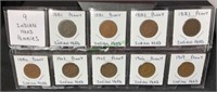 Coins - nine Indian head pennies, 1881//1909(1178)