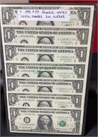 Currency - seven 1999 one dollar reserve notes,