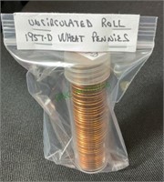 Coins - uncirculated roll wheat pennies,